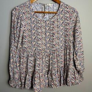 Jane and Delancey Women's Long Sleeve Allover Floral Peplum Top Multicolor Small